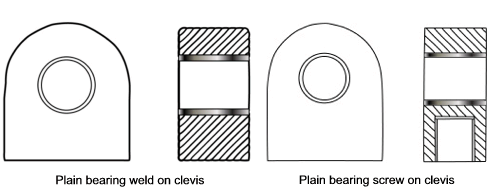 Plain bearing weld on clevis & Plain bearing screw on clevis hydraulic ram mounting types manufactured by Brian Murphy Precision Engineering Ltd, Hydraulic Rams Manufacture & Repair, Ireland